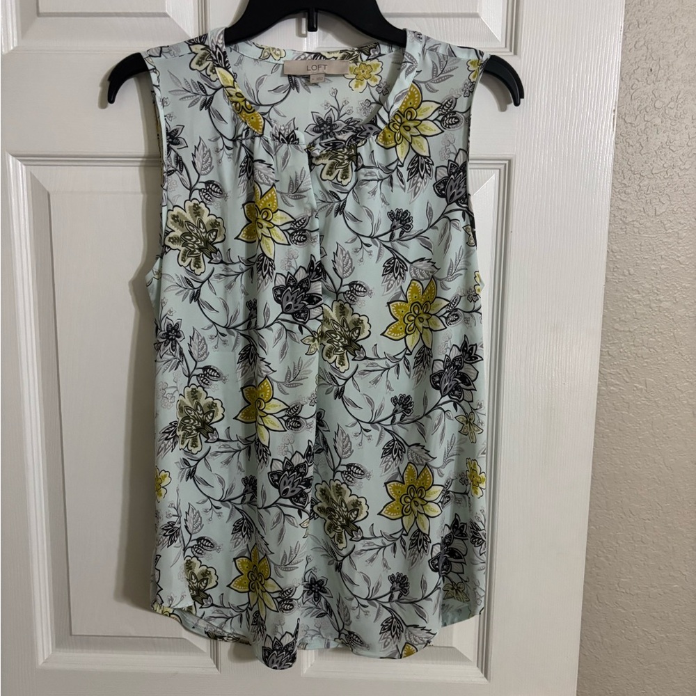 LOFT Sleeveless Floral Blouse - Yellow and Black on White